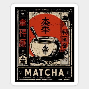 Matcha Tea Bowl Design in Retro Japanese Poster Style Sticker